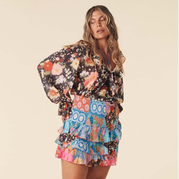 SPELL Cha Cha Shirred Mini Skirt - Picture 2 of 6